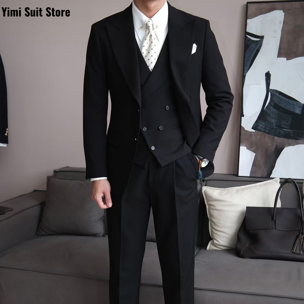 Men Formal Wear Modern - Zwarte Hoge Kwaliteit Herenpakken Sets 3