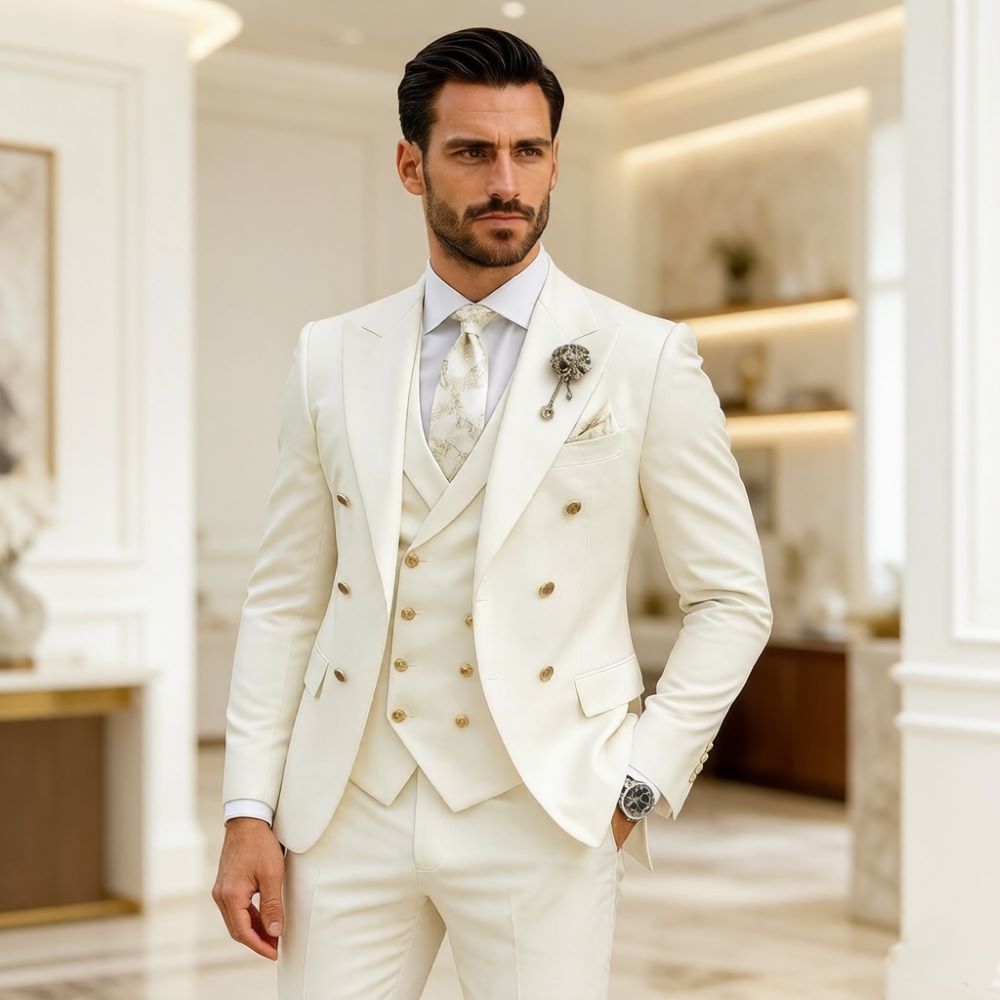 Men Formal Wear Modern - Heren Ivoorbruin Bruidspak Slim Fit 3-delig
