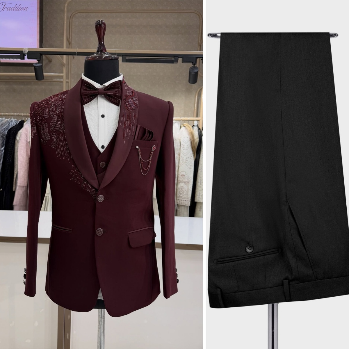 Men Formal Wear Modern - 3-delig bruidegom trouwpak met kralen, kristallen,