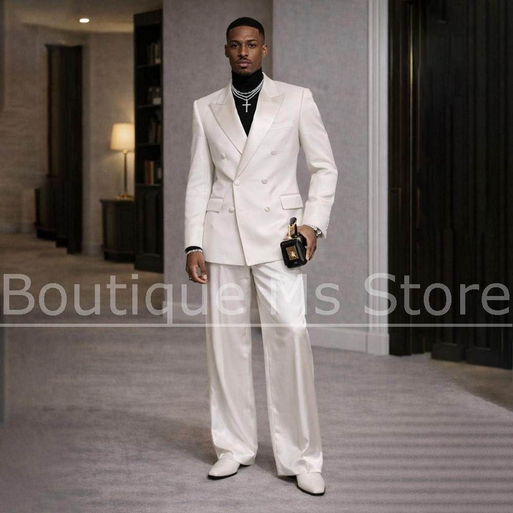 Men Formal Wear Modern - Witte satijnen pak voor heren, 2-delig,