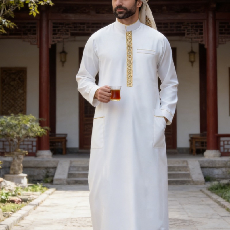 Arabic Formal Wear Men - Arabische mannen thobe, geborduurd, lange mouwen,