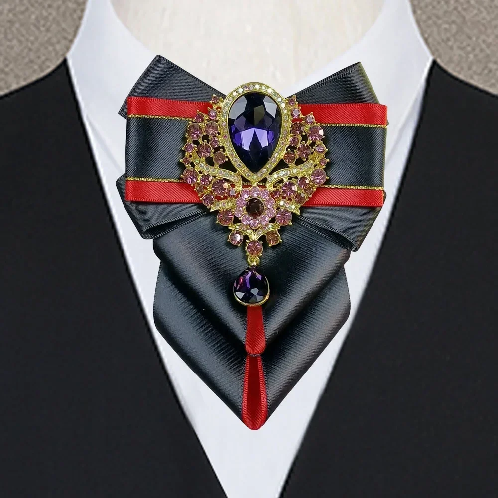 Men'S Formal Wear Jewelry - Luxe Originele Nieuwe Paarse Strass Vlinderdas