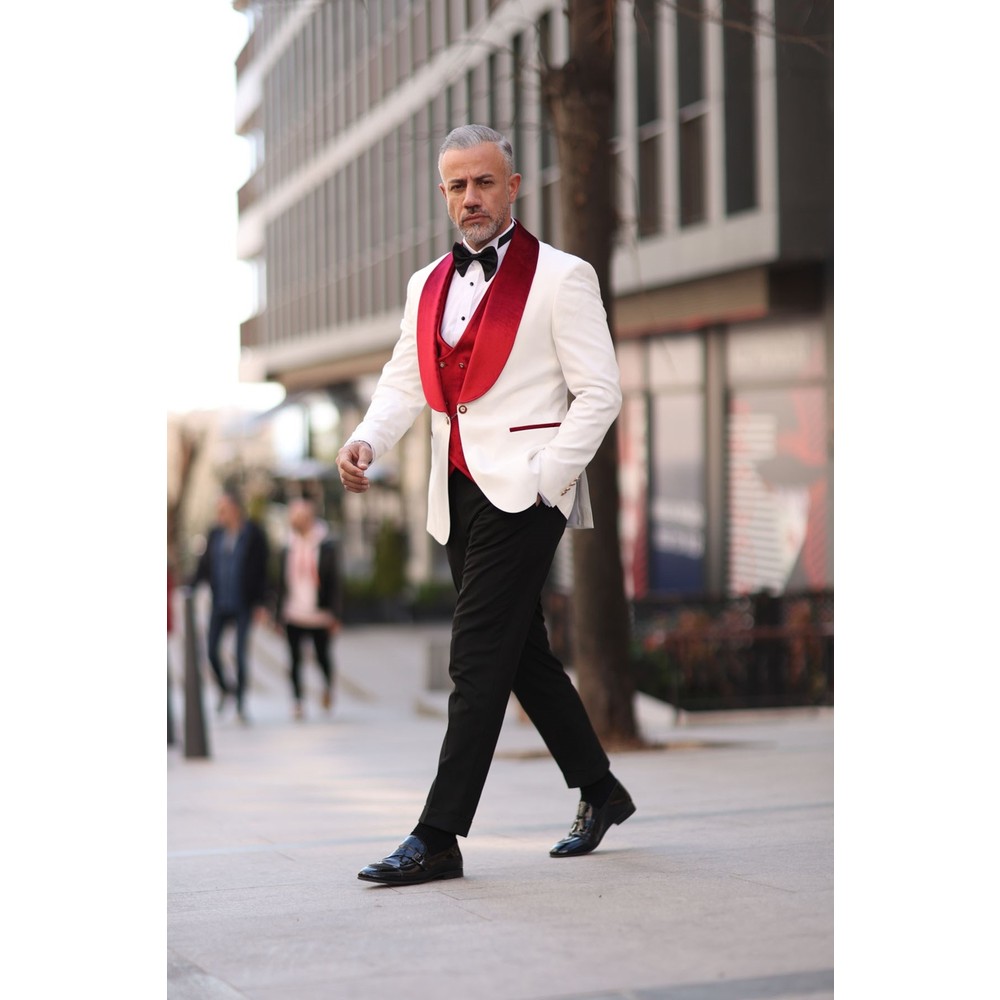Rood Wit Mannen Bruiloft Smoki - Men Formal Wear Modern recensie en prijs