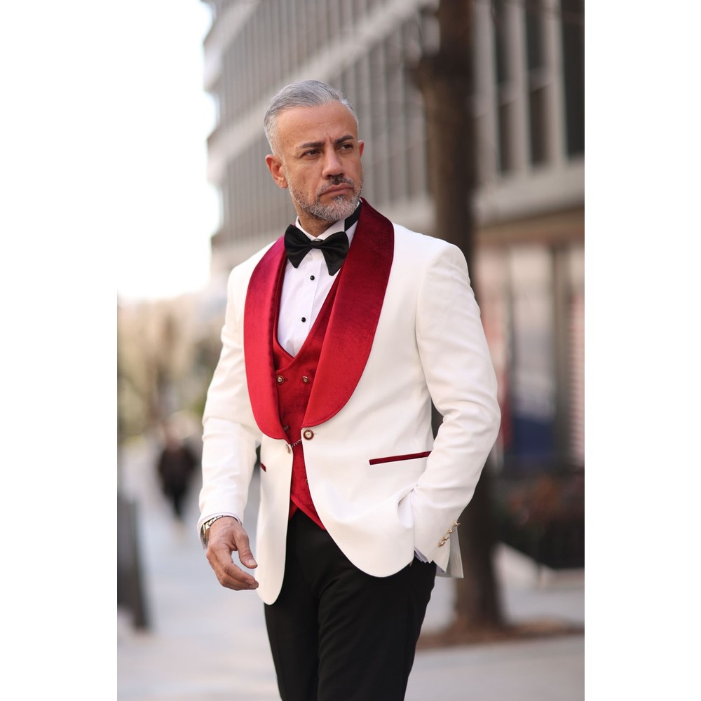 Rood Wit Mannen Bruiloft Smoki - Men Formal Wear Modern recensie en prijs